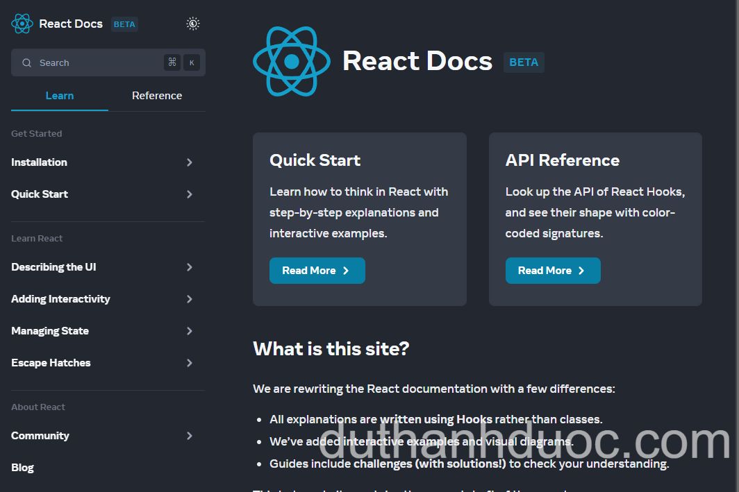 document mới của react tại trang beta.reactjs.org